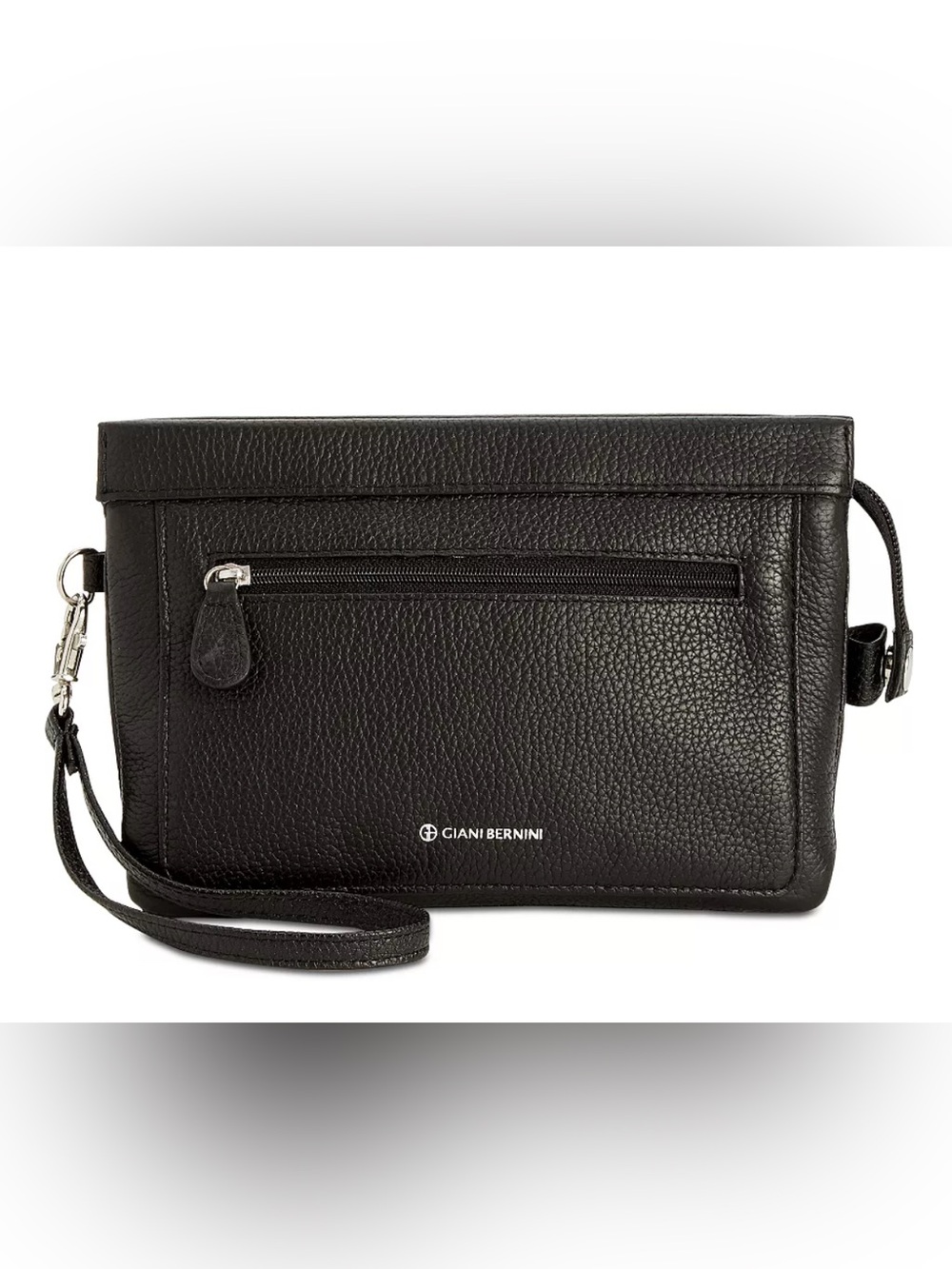 Giani Bernini Black Pebbled Leather Travel Wristlet with Front Zip crossbody